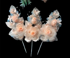 6" peach Silk Corsage Flowers with Pearl Spray price for 3 corsages