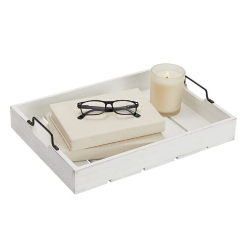Rustic Wooden Serving Tray with Metal Handles for Coffee Table Farmhouse Home...