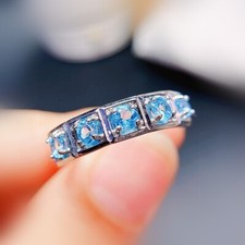 0.5CT Natural Blue Topaz Diamond Half Eternity Engagement Ring 14K White Gold FN