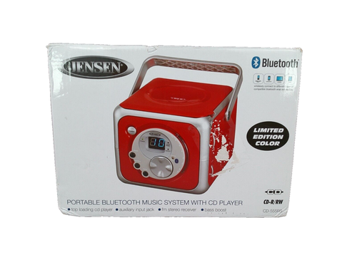 Jensen CD-555 Red CD Bluetooth Boombox Portable Bluetooth Music System W Radio - Afbeelding 4 van 10