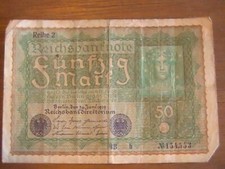 CURRENCY REICHSBANKNOTE 50 MARK 1919  REIHE 2   BB b  NO 154553