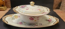 B & C Limoges France L Bernardaud Printanier Small Platter & Small Covered Bowl