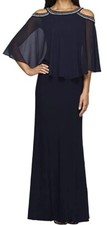 NWT 229 MSRP Alex Evenings Women's Cold Shoulder Popover Dress Navy 8