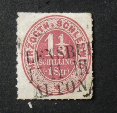 1865 Mi80,- MiNr 15 Ovalausg 1 1/3 Sch HERZOGTH.SCHLESWIG rosa FLENSBURG-ALTONA