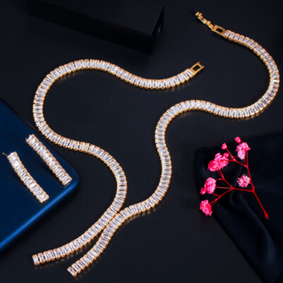 Necklace Earrings Women Costume Set for Engagement Rose Red African Gold Jewelry