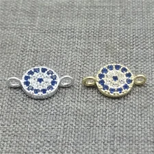 4pcs of 925 Sterling Silver Eye Connector Charm w/ Blue CZ for Bracelet Necklace