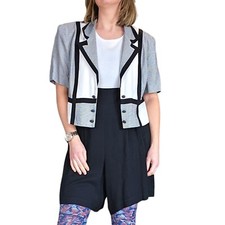 Retro 90s Pleated Romper With Colorblock Cropped Blazer Medium