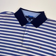 Tommy Hilfiger Men's Large Blue White Striped Polo Shirt Short Sleeve Casual