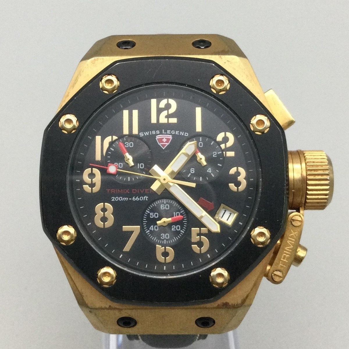Swiss Legend Trimix Diver Mens Watch 44mm Gold Tone Chronograph