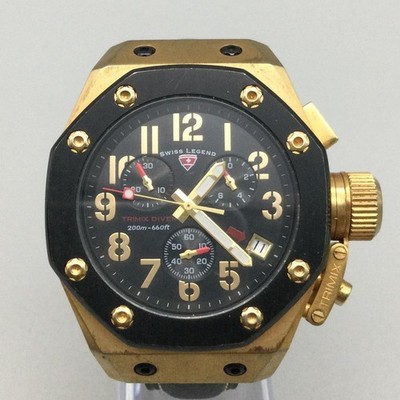 時計 Swiss Legend Trimix Diver Mens Watch 44mm Gold Tone Chronograph