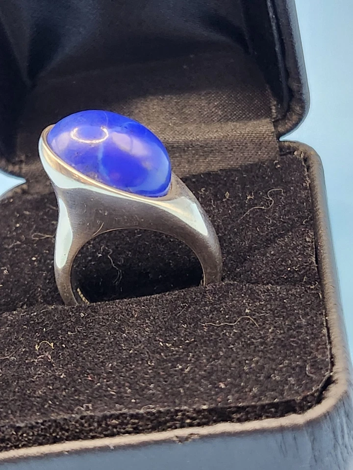 Anillo Cabujón Lapislázuli Abovedado Tiffany & Co Plata Talla 6 Muy Raro Con Caja Foto 2 de 4
