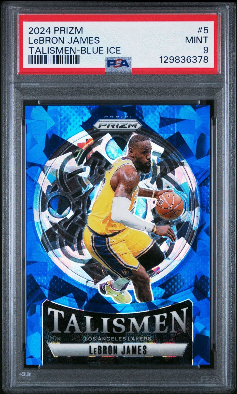 2024 PANINI PRIZM LEBRON JAMES TALISMEN BLUE ICE PRIZM [#65/125] PSA 9