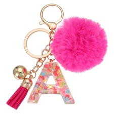 Alphabet Initial Letter Keychain Letter-A Cute Heart Resin Keyrings Deep Pink