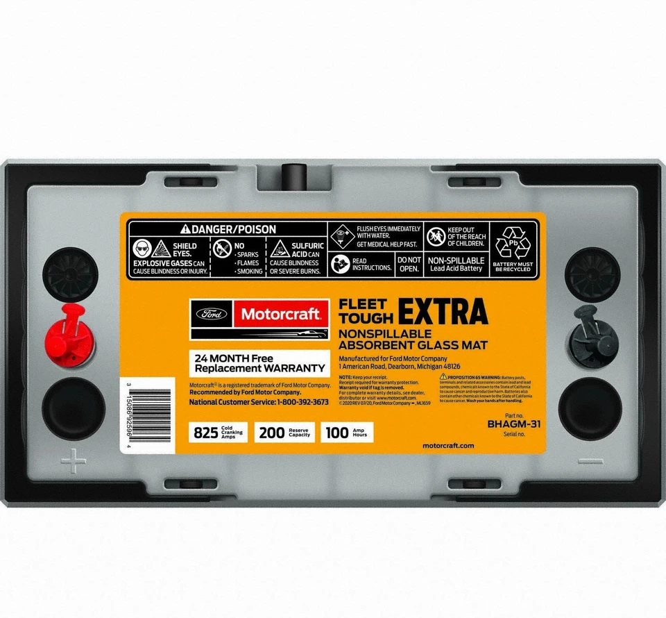 Batería Motorcraft BHAGM31 AGM CCA 825, RC 200, 100AH BCI Group 31T a prueba de fugas Foto 2 de 4