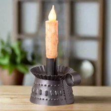 Primitive Colonial Punched Tin Jefferson Taper Candle Holder