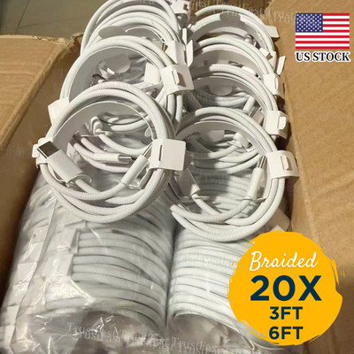 20X 60W USB-C to USB-C Fast Charger Cable Lot Nylon For iPhone 15 16 17 Samsung