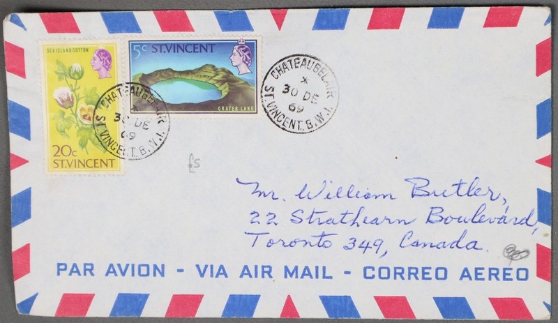 MayfairStamps St. Vincent 1969 to Toronto Crater Lake 5 cent Air Mail Cover aaz_