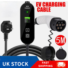 EV Charging Cable Type 2 UK Plug 3 Pin Electric Vehicle Car Charger Portable 13A