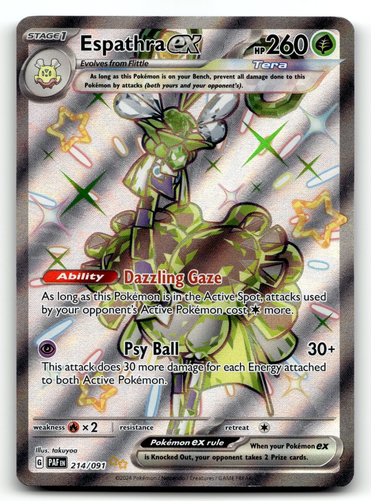 Espathra ex 214/091 Shiny Ultra Rare Paldean Fates Pokemon Holo Near Mint
