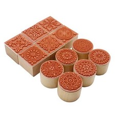 12Pcs Wooden Stamps Floral Pattern Rubber Stamp Round and Wood Rubber Stamps