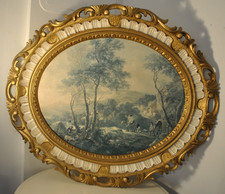 Antique Carved Wooden Gilt Gesso Painting- Oval decorative frame- Stunning GC