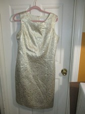 Isaac Mizrahi Target Gold Brocade Sheath Tea Length Evening Dress- L