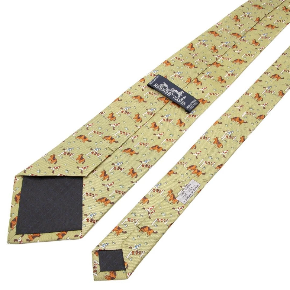 HERMES Neck Tie Green Orange Horse Unused mint gift - Image 4 of 4