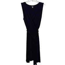 Chelsea & Theodore Belted Knee Length Dress Size Large New Navy Blue Office