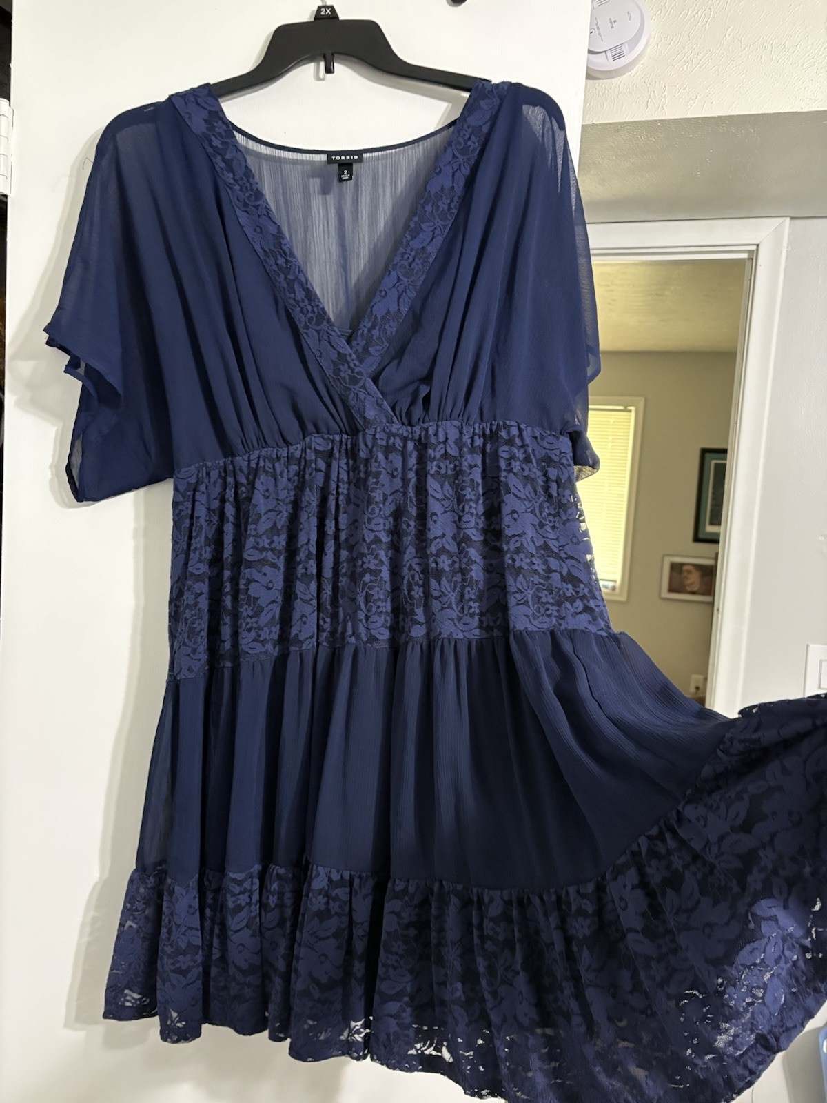 Torrid Blue Lace V-Neck Flutter Short Sleeve A-Line Short Dress Plus 2