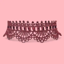 SIMPLE LACE BAND CHOKER NECKLACE boho gothic blush mauve pink collar scallope T2