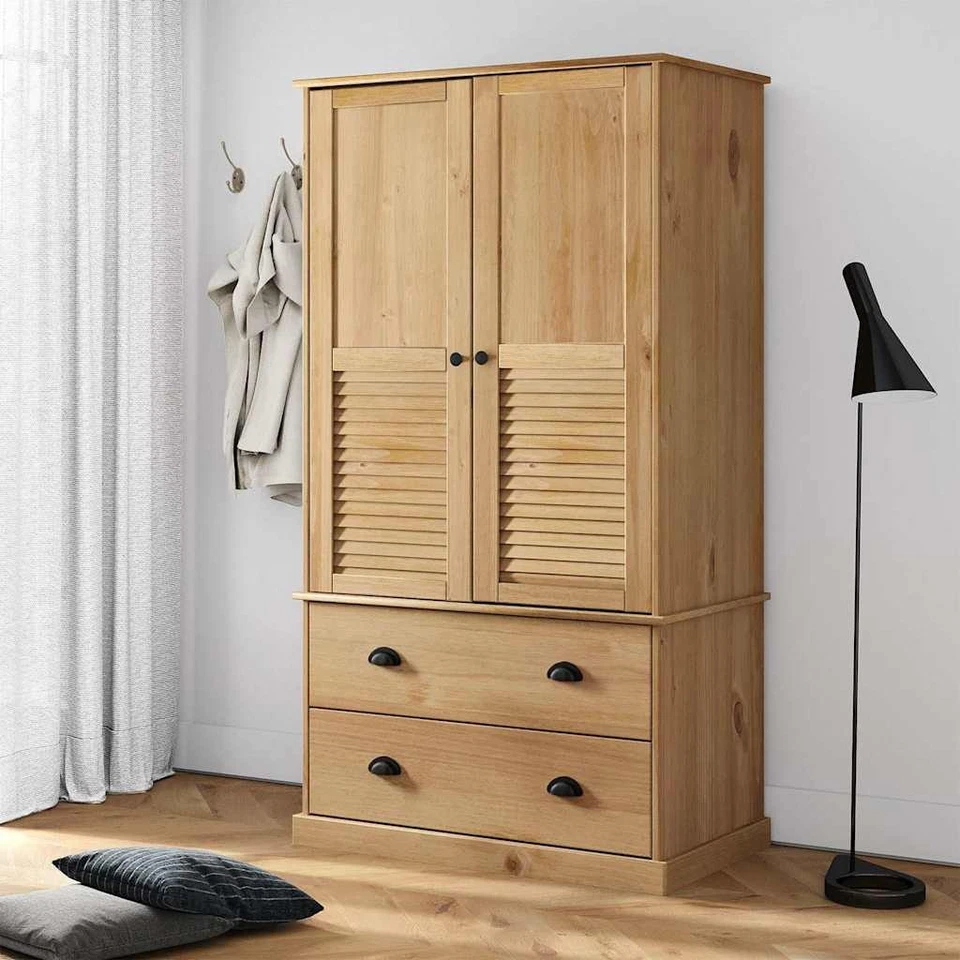 Garde-robe Armoire de Rangement Vêtements Chambre Bois Massif de Pin vidaXL - Photo 1/3