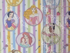Custom 100% Cotton Woven Fabric Disney Princess Stripes Movie 1/4 Yard 9x56