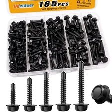 165Pcs #8#10 Self Tapping Screws, Sheet Metal Screws, 410 Stainless Steel Black
