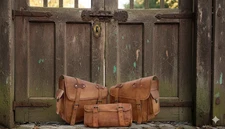 Real prestige Leather COMBO Motorcycle Saddle Bag Panniers Tool Pouch Side Bag