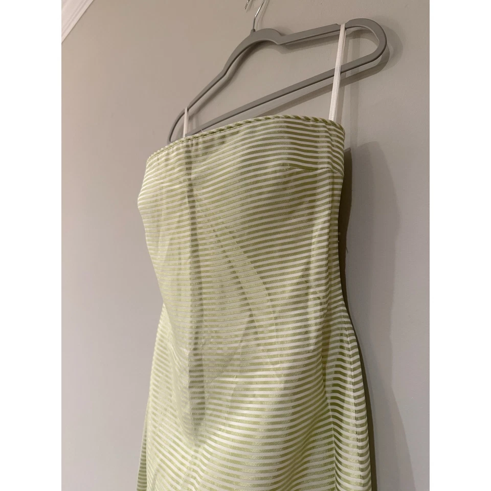Oscar De La Renta Strapless Green White Striped Midi Dress Cocktail 8 - Image 3 of 4
