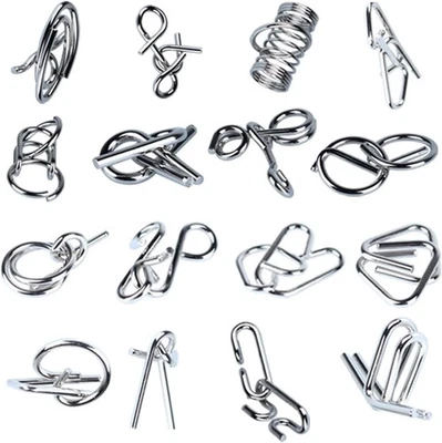 QANMUA 16 Stück Knobelspiele Set, 3D Brainteaser Metall Puzzle IQ Spiele Set