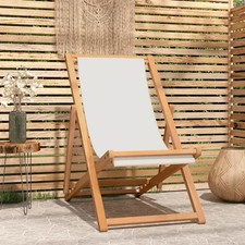WALPLUS Deck Chair Teak 56x105x96 cm Cream Outdoor Garden Lounger