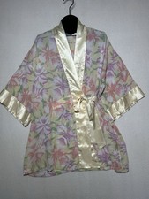 Victoria  s Secret Vintage Gold Label Satin Pastel Floral Robe Kimono Bride OS