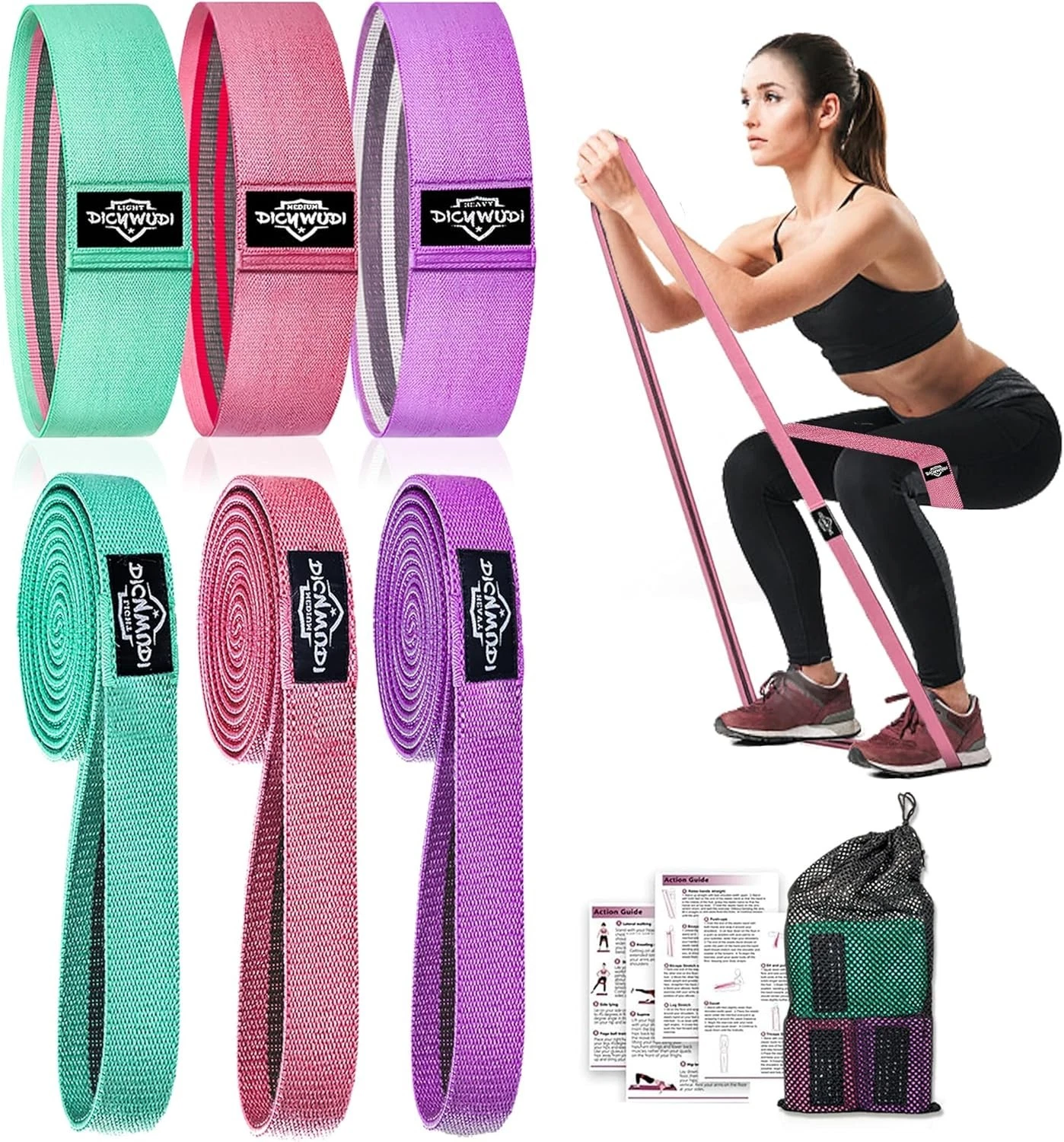 Fabric Resistance Bands Working Out 6Pack Non-Slip Exercise Bands Women & Men