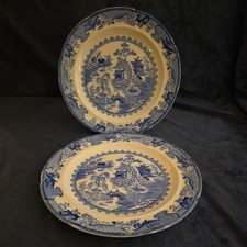 Pair of 1930's Mason's Willow Pattern Patent Ironstone Dinner Plates 10.5" 