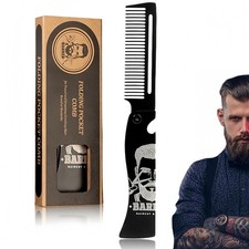 Folding Pocket Beard Comb Metal 7.91 in Unfolded Black for Men