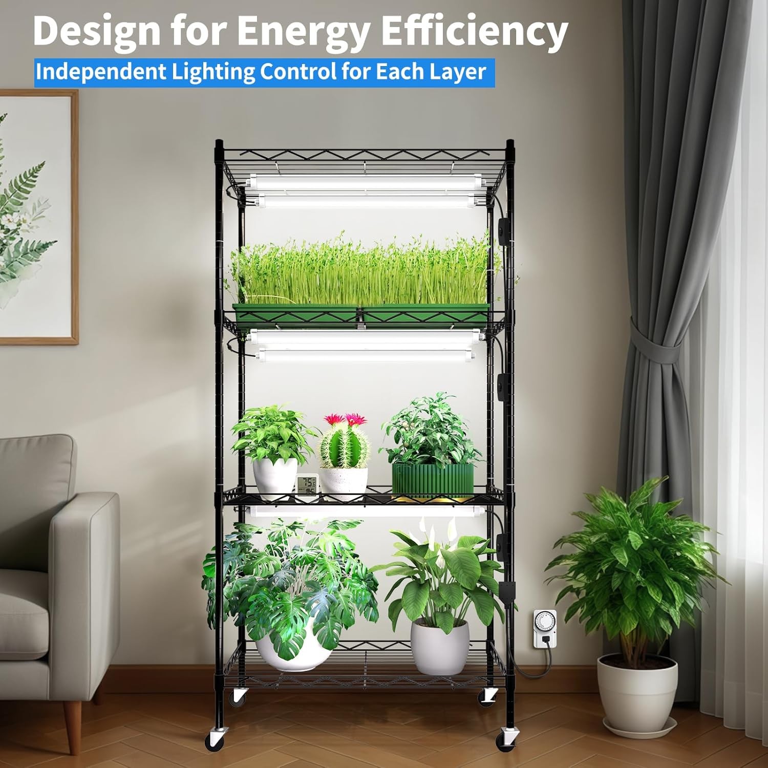 Indoor Greenhouse Plant Stand 6 2FT LED Grow Lights Full Spectrum Seed Starting