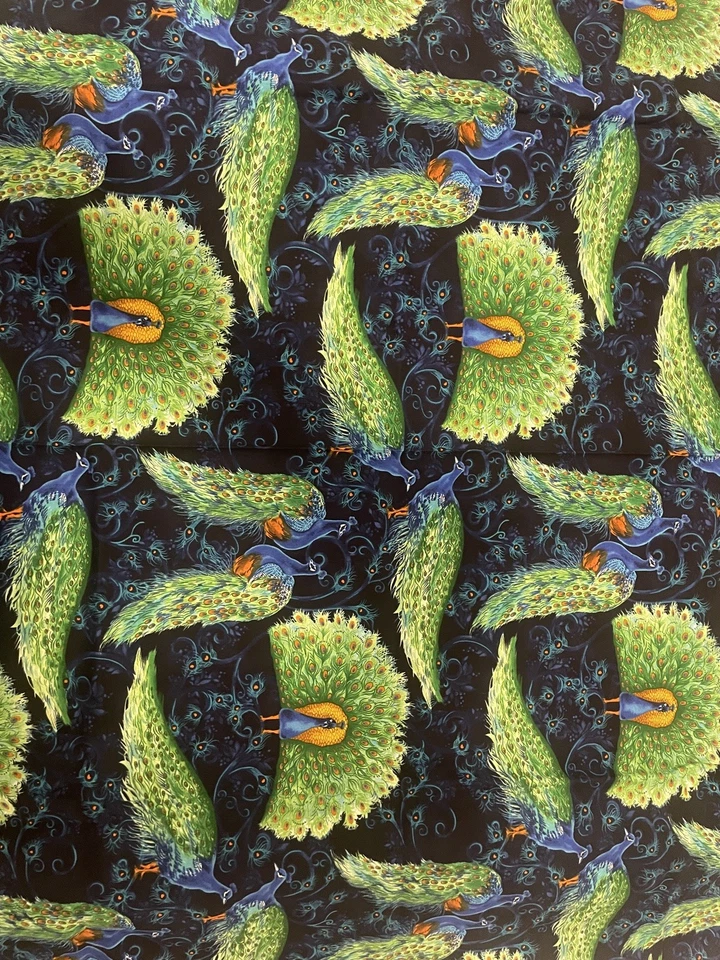 1 YD & 42” PEACOCK BLUE PURPLE GREEN FABRIC SPRINGS CREATIVE RARE M Palmer - Image 2 of 2