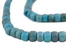 Turquoise Blue Padre Beads 7mm Ethiopia African Round Glass Large Hole Handmade