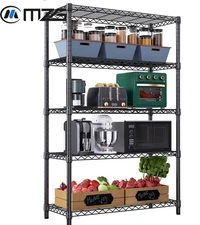 5 Tier Wire Shelving Units Heavy Duty Black Shelves Rack 17.7"D x 47.2"Wx 72.3"H