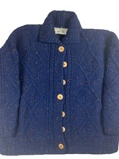 Vtg Blarney Woollen Mills Aran cable knit Sweater Sz Small Merino Wool Blue