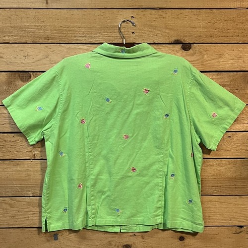 1x Camisa Pez Verde Cremallera Lino Años 90 Vintage The Quacker Factory Mujer - Imagen 4 de 8