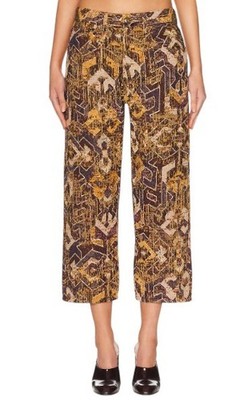 R13 X-BF Women Trousers 29 Brown Geo Jacquard Cropped Low Rise PS26 *