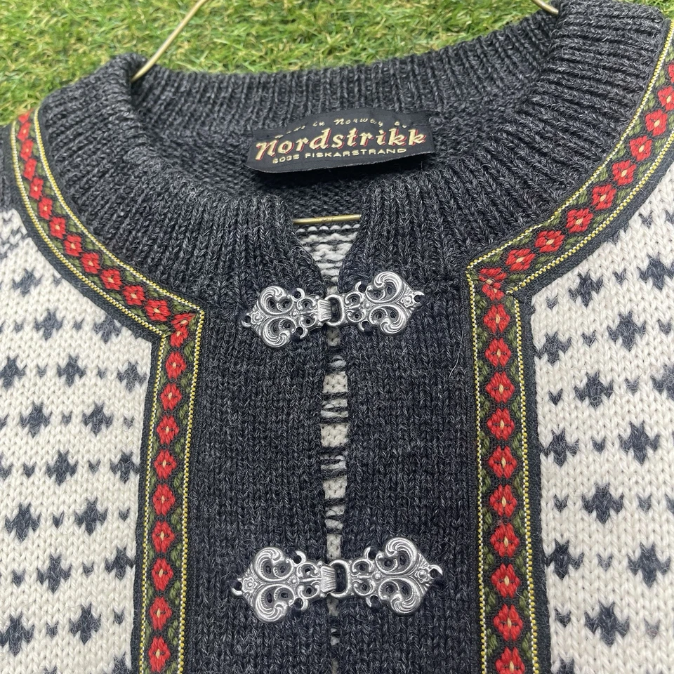 Suéter de lana tejido Nordstrikk vintage años 80 mediano cierres de peltre nórdico Fair Isle Foto 3 de 4