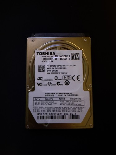 Toshiba MK1652GSX 2,5 Zoll SATA Festplatte 160GB, Laptop, PC, FW: LV011D, HDD2H03